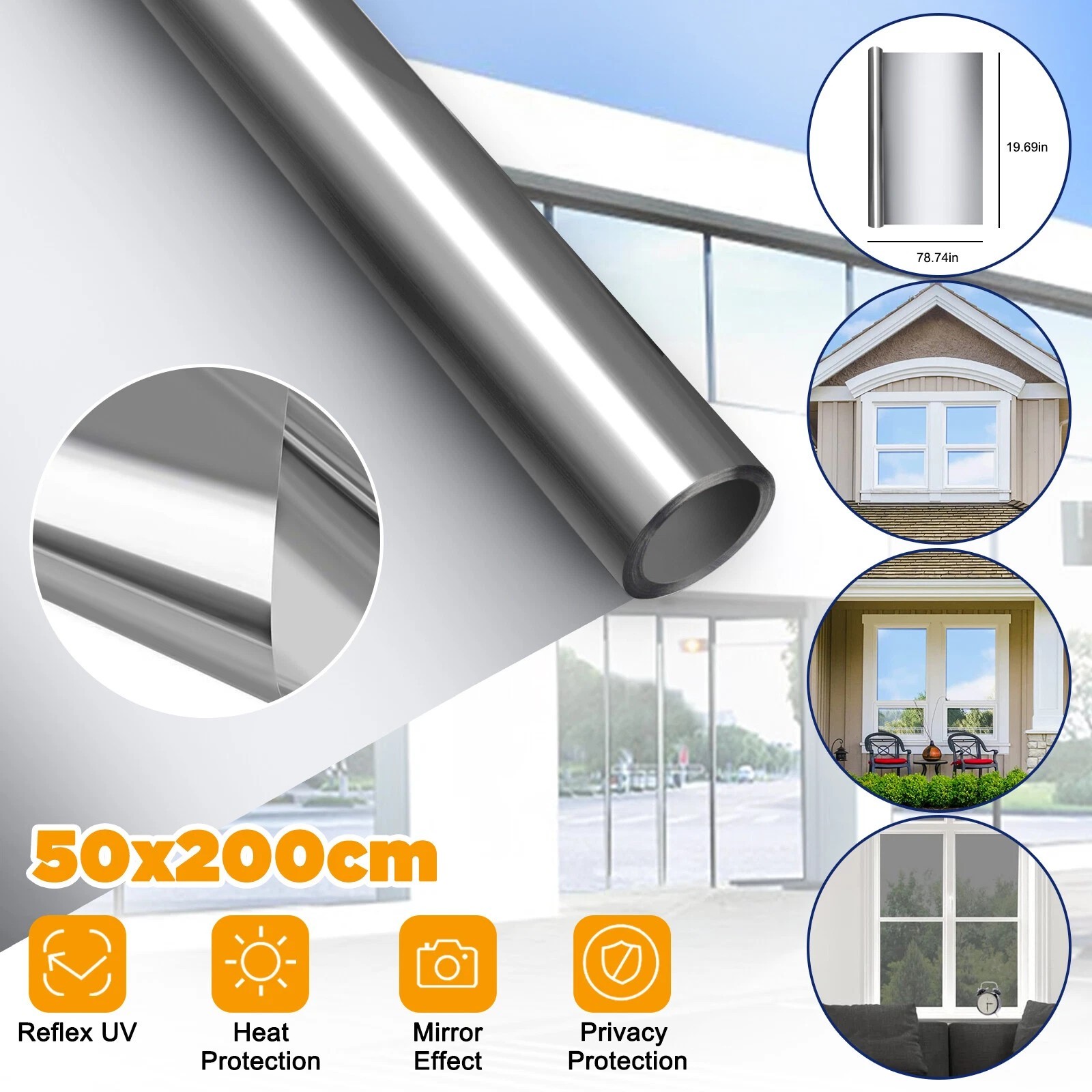 One Way Mirror Tint Window Film Privacy Protect UV Reflective Sun Block for Home
