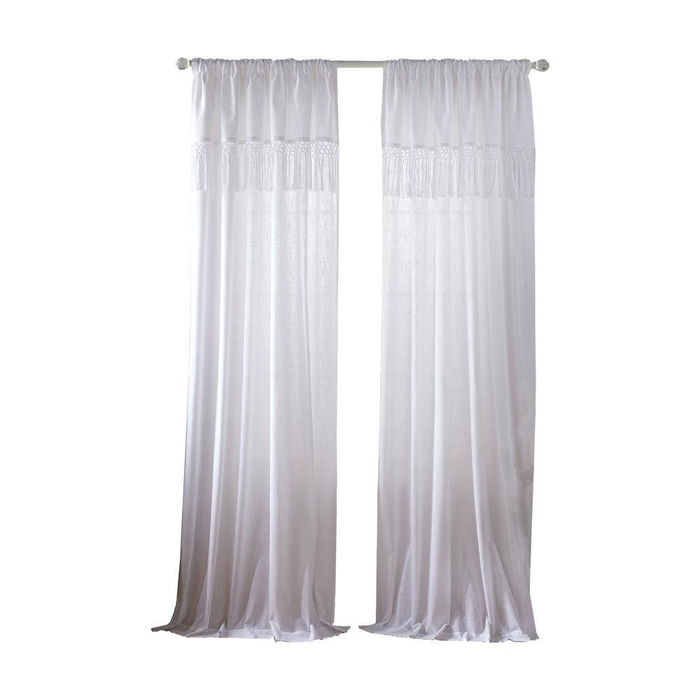 Calypso White Solid Cotton 52 In. W X 84 In. L Semi Sheer Single Panel Rod Pocke