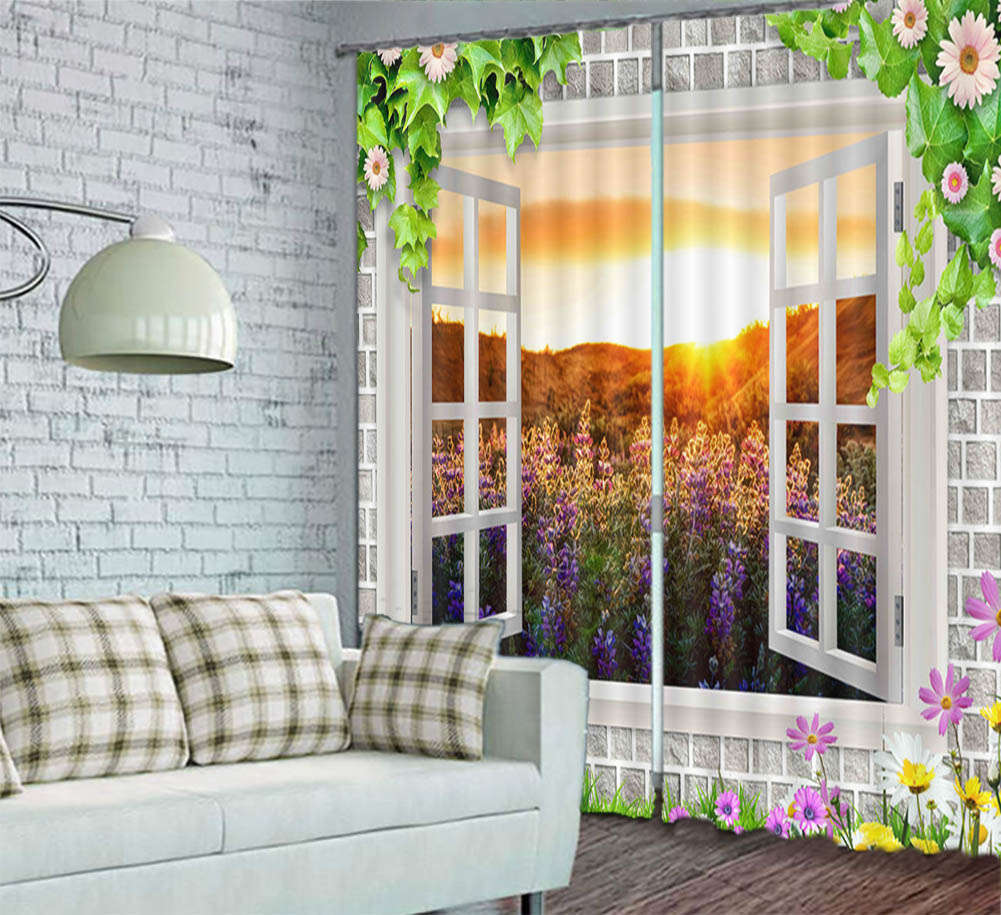 Lavender Manor Sunset 3D Curtain Blockout Photo Printing Curtains Drape Fabric