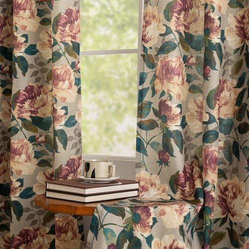 Vintage Floral Curtains for Living Room – 50″W x 84″L (Pack of 2) Taupe
