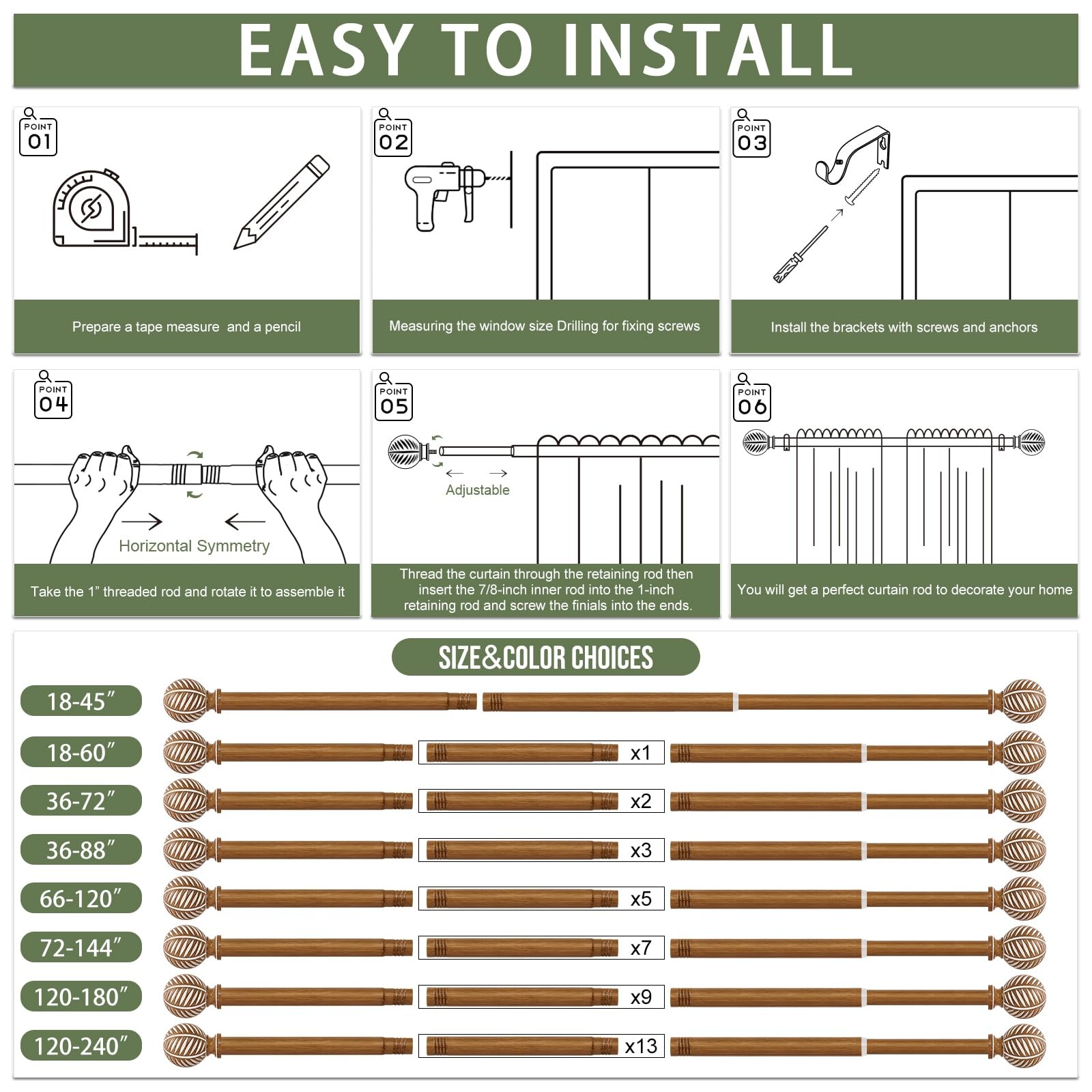 Wood Boho Curtain Rods for Windows:Wooden Farmhouse Decorative Curtain Rod fo…