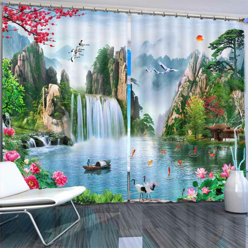 Flow Pavilion Pool Fall 3D Curtain Blockout Photo Printing Curtains Drape Fabric
