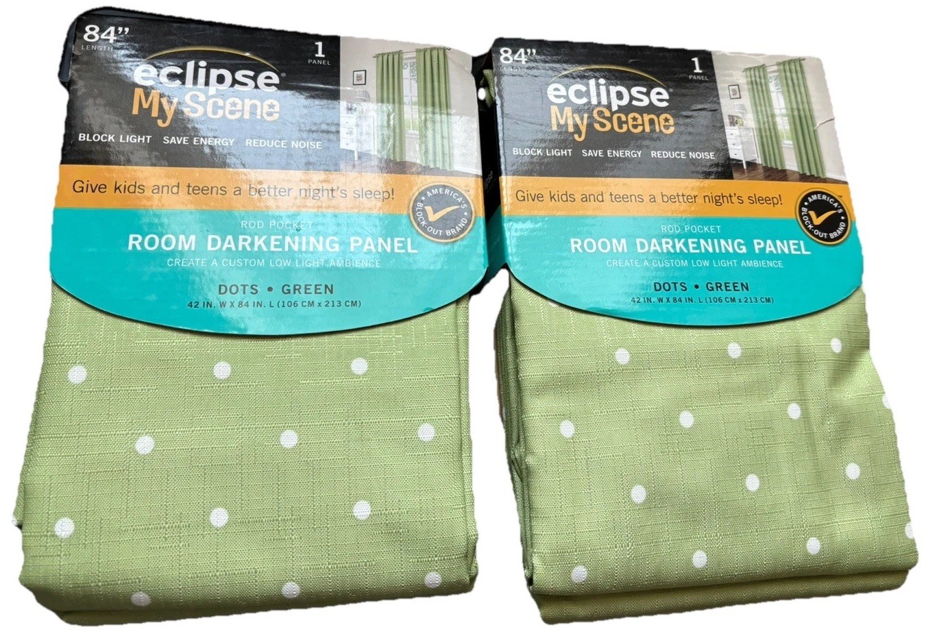 Eclipse Room Darkening 2 Panels Green With White Dots 42″ X 84″ New