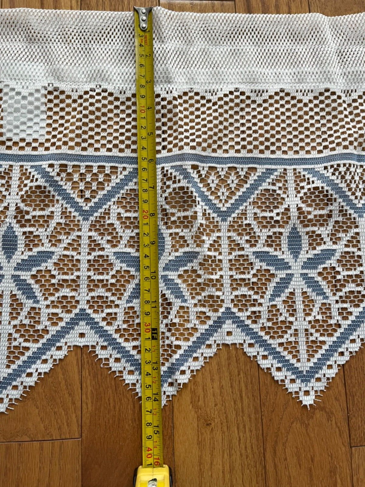 Louis Hornick VTG Blue White Floral Lace Curtain Valance Panel 14.5″x58″ USA