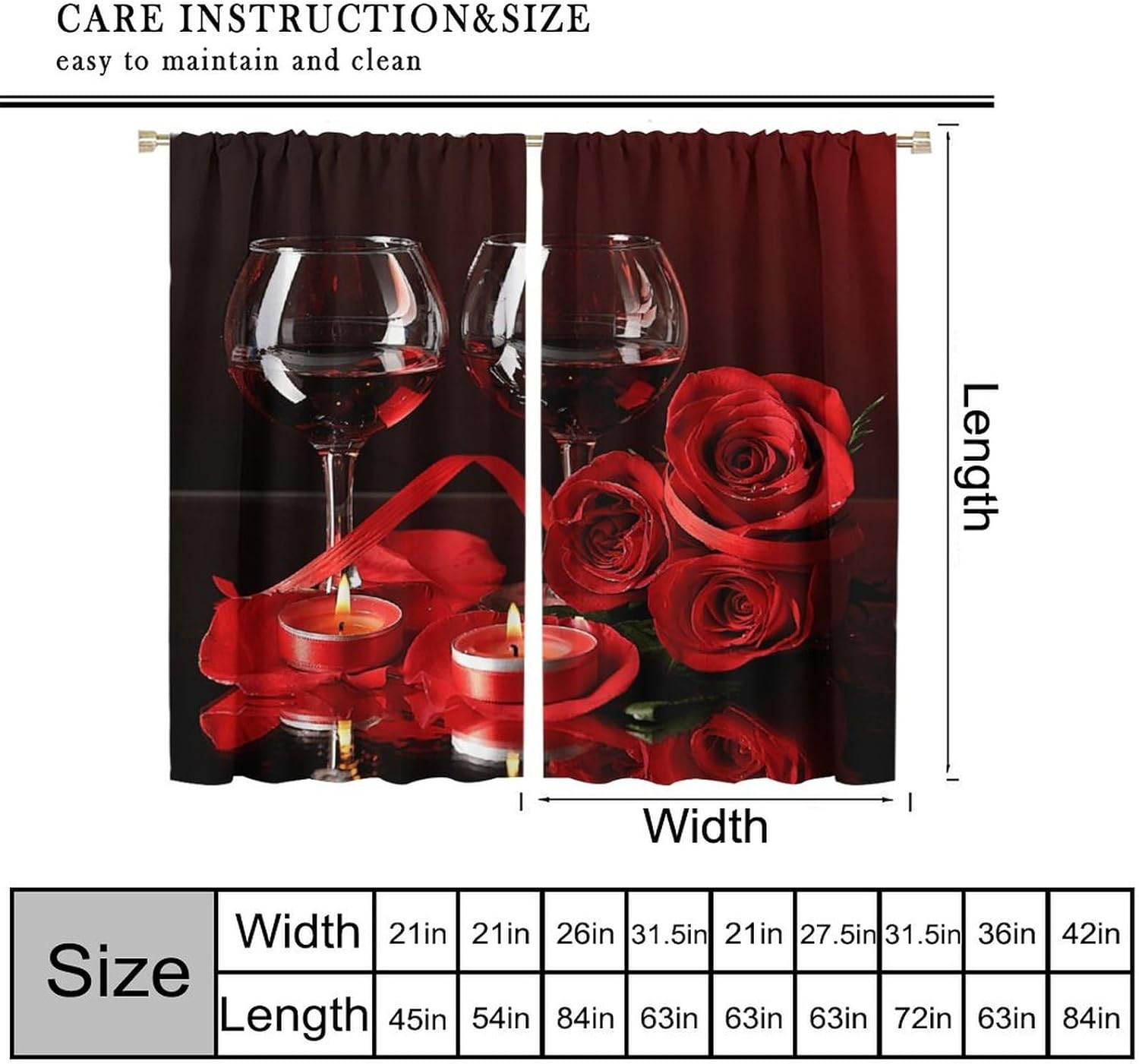 Red Wine Rose Curtains, Burgundy Rose Romantic Floral Flower Wine Girls Print fo