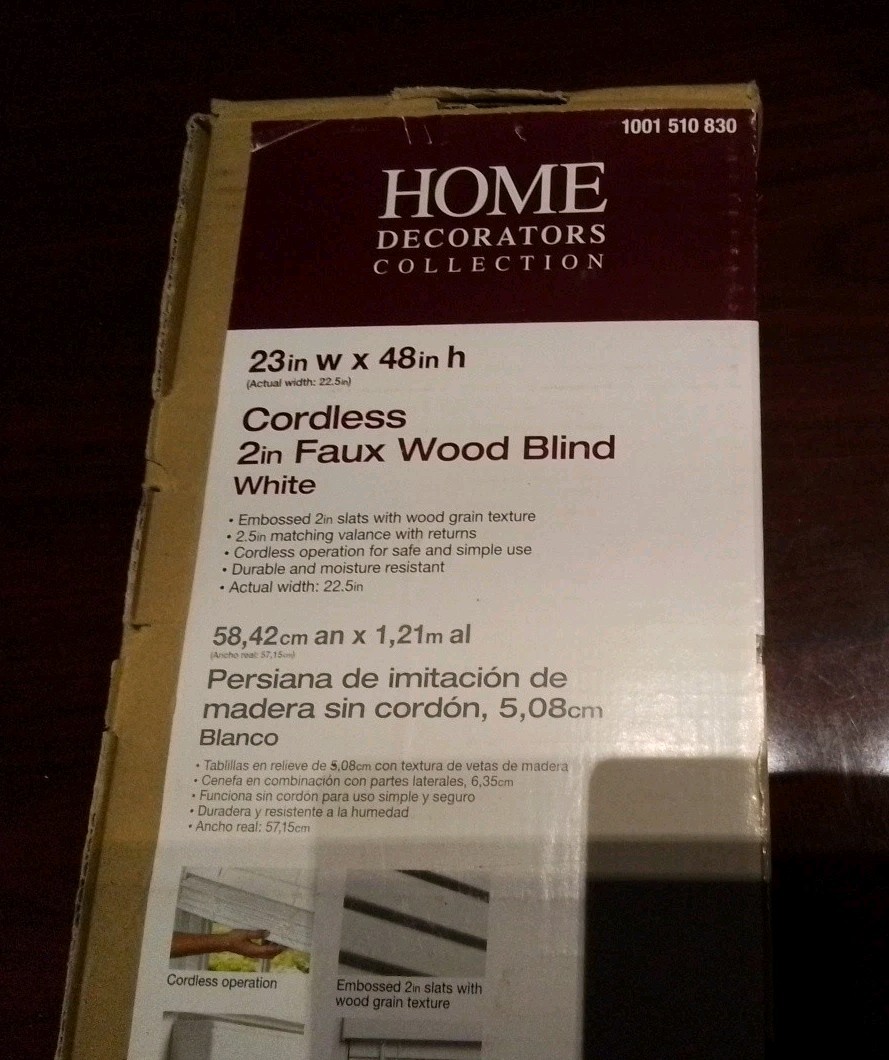 Home Decoration Collection Cordless 2in Faux Wood Blind – 23″ W x 48″ H