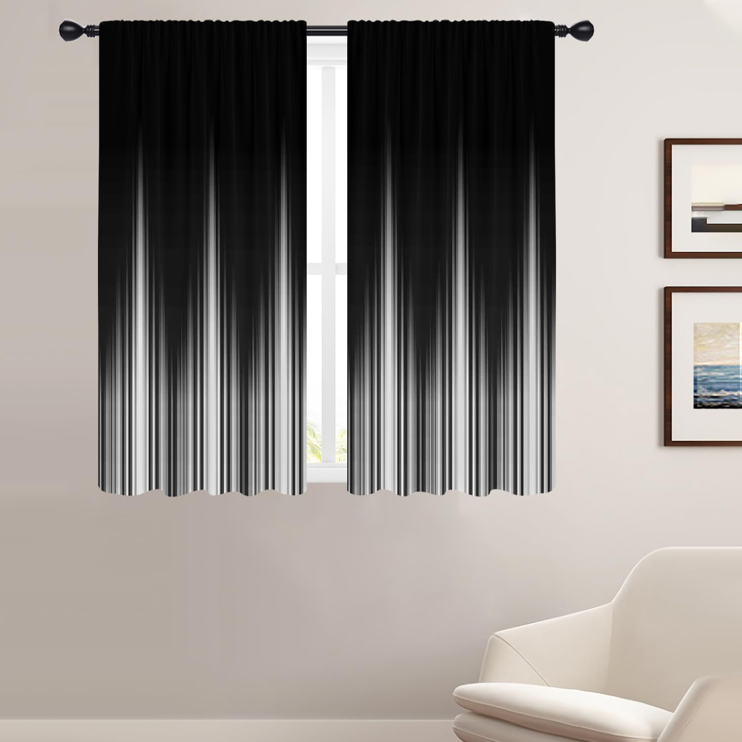 Black and White Window Curtains for Bedroom 42 X 63 Inch Rod Pocket Ombre Grey G