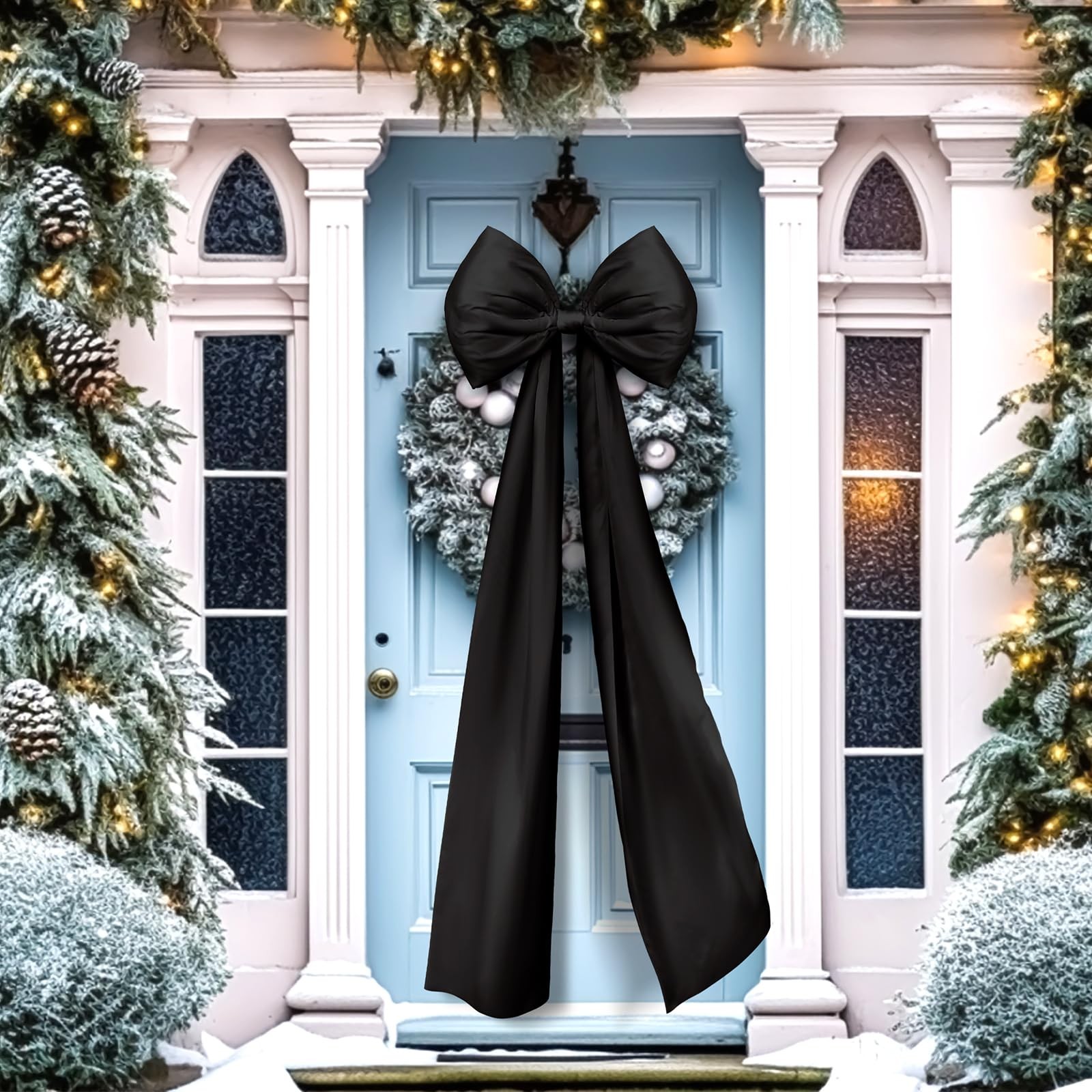 20×47 Inch Christmas Extra Large Satin Bows Tree Topper Black Wreath Decor