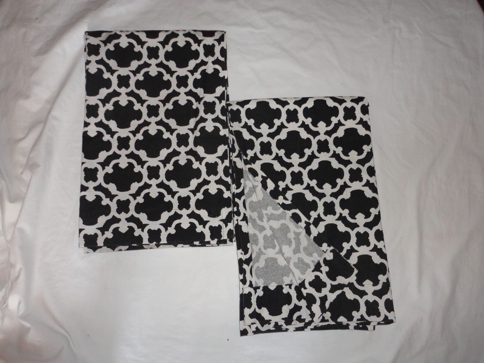 THRESHOLD CURTAIN black & white FRETWORK trellis (2) DRAPERY PANELS 52 X 82