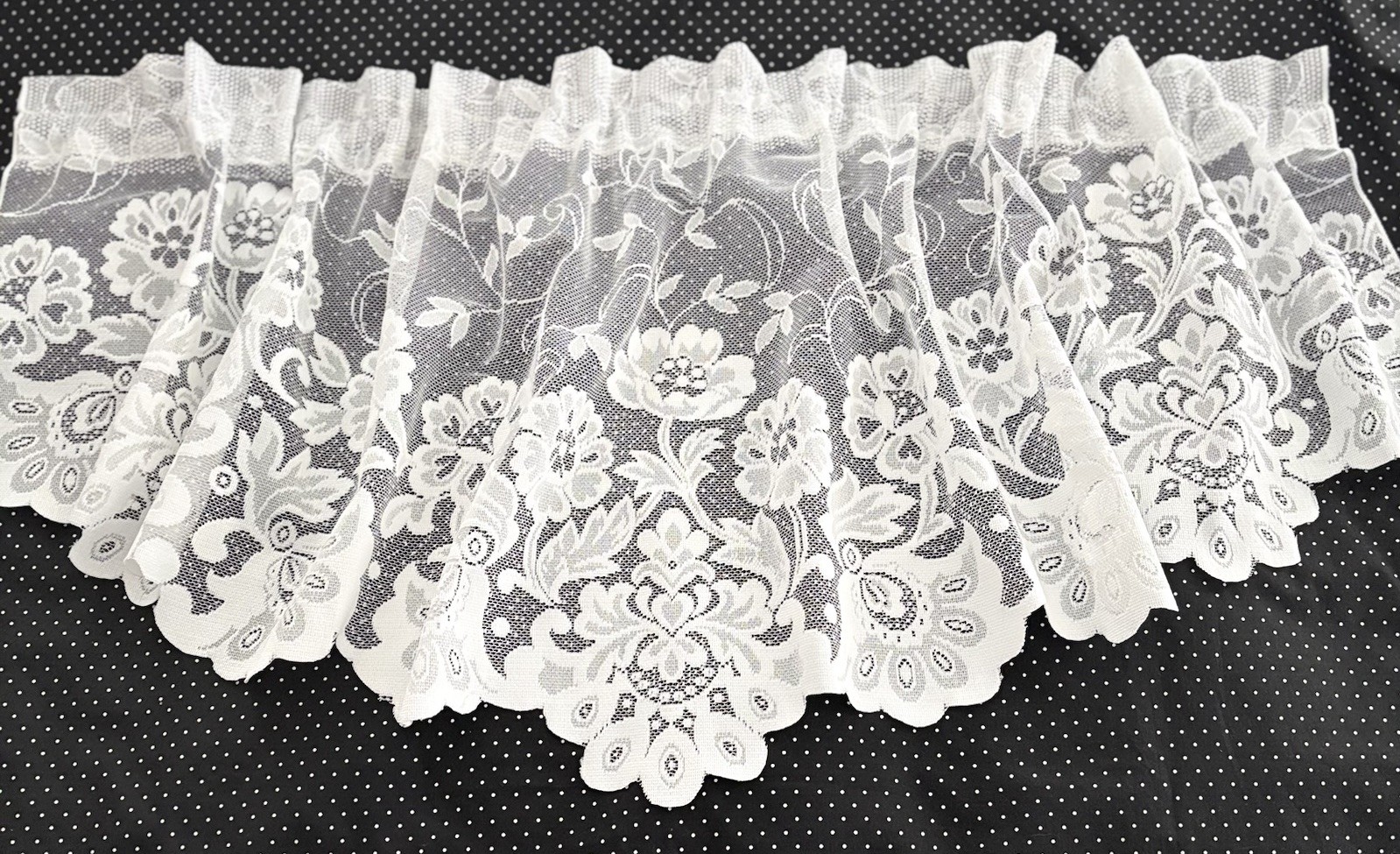 White Lace Valance 2 Curtain Floral 54x13x22 Scalloped Country Cottage Granny
