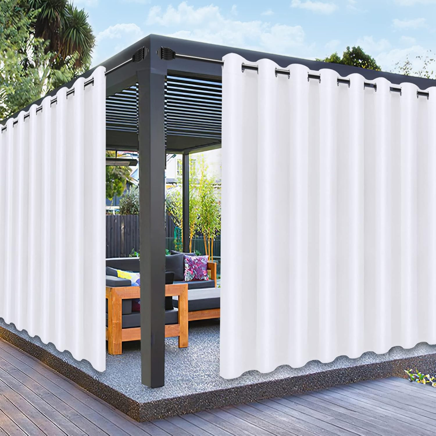 Waterproof Outdoor Curtains for Patio, UV Resistant, 150×95 Inch, White