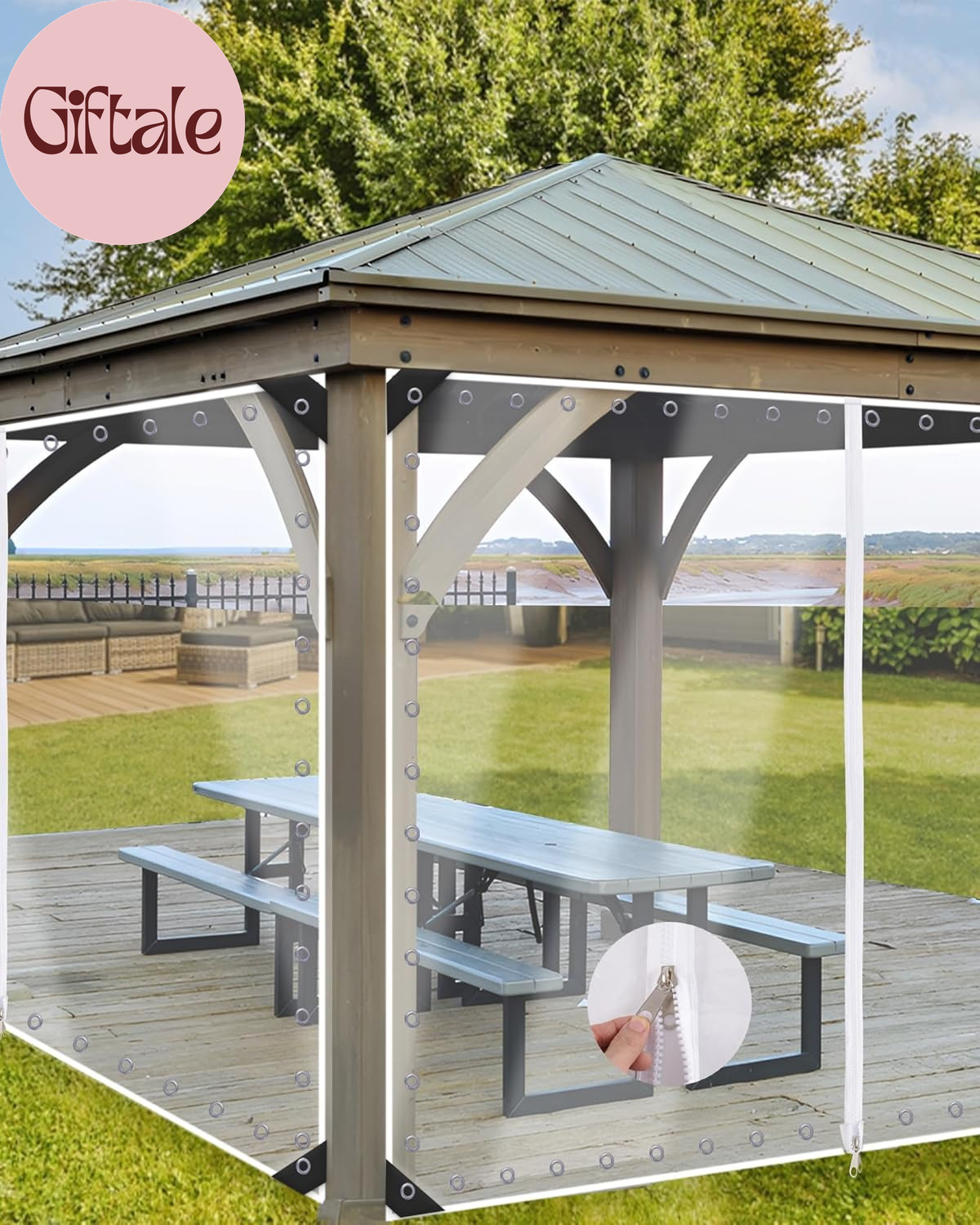 8’H X7’W Outdoor Vinyl Curtain 19Oz Clear Tarps with Zipper,Vinyl Patio Enclosur