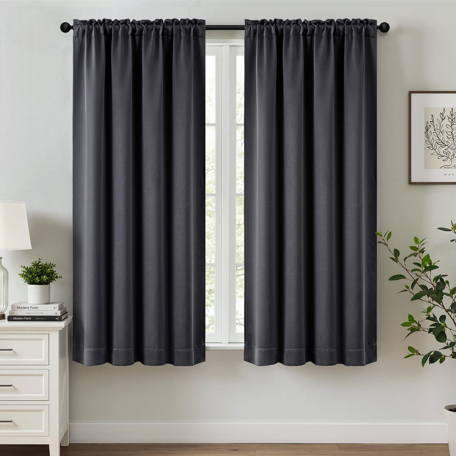 MIULEE Grey Blackout Curtains for Bedroom 40″W x 63″L (Pack of 2),