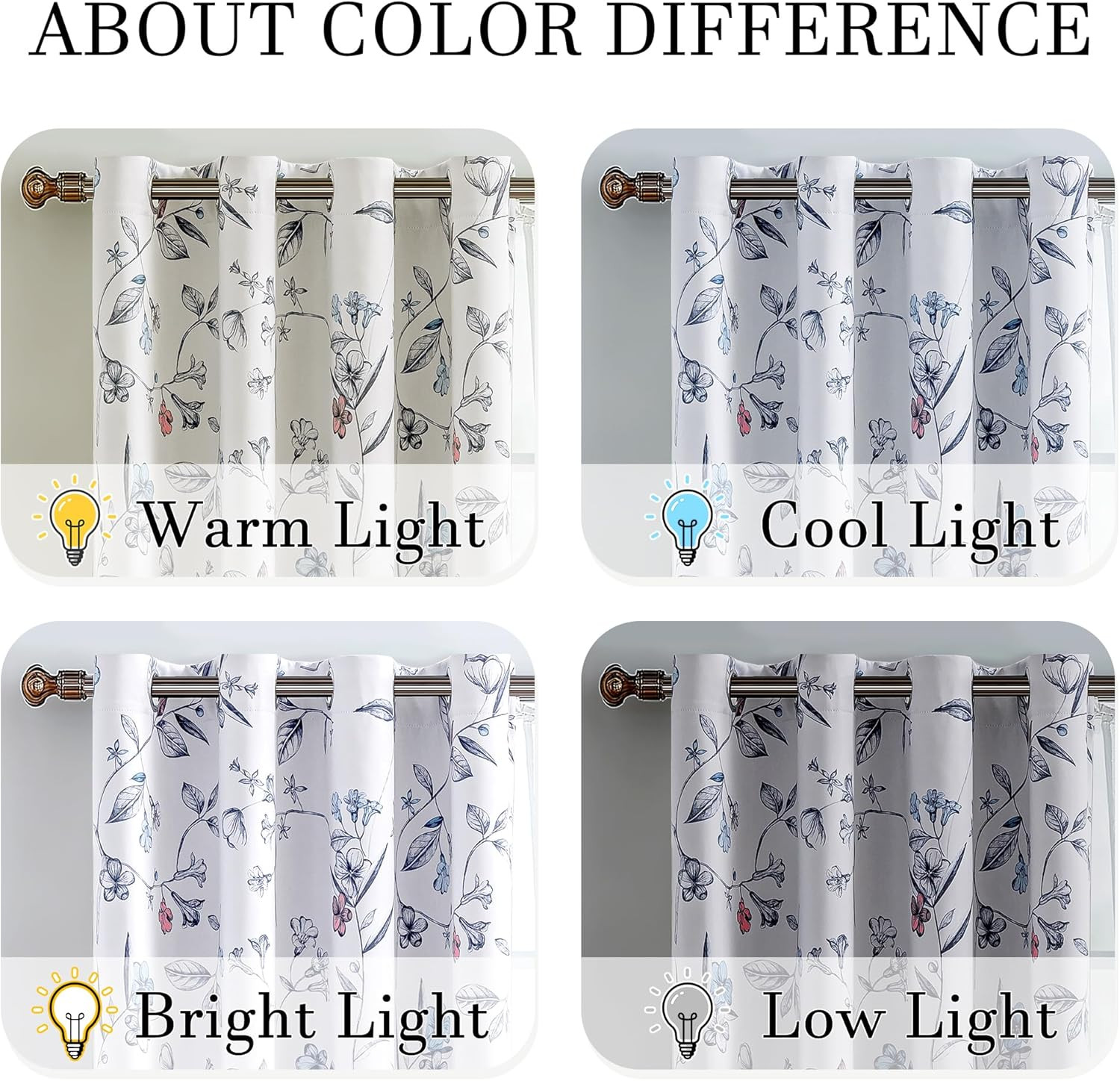 100% Blackout Floral Curtains 84 Inches Long 2 Panels for Bedroom Living Room Na