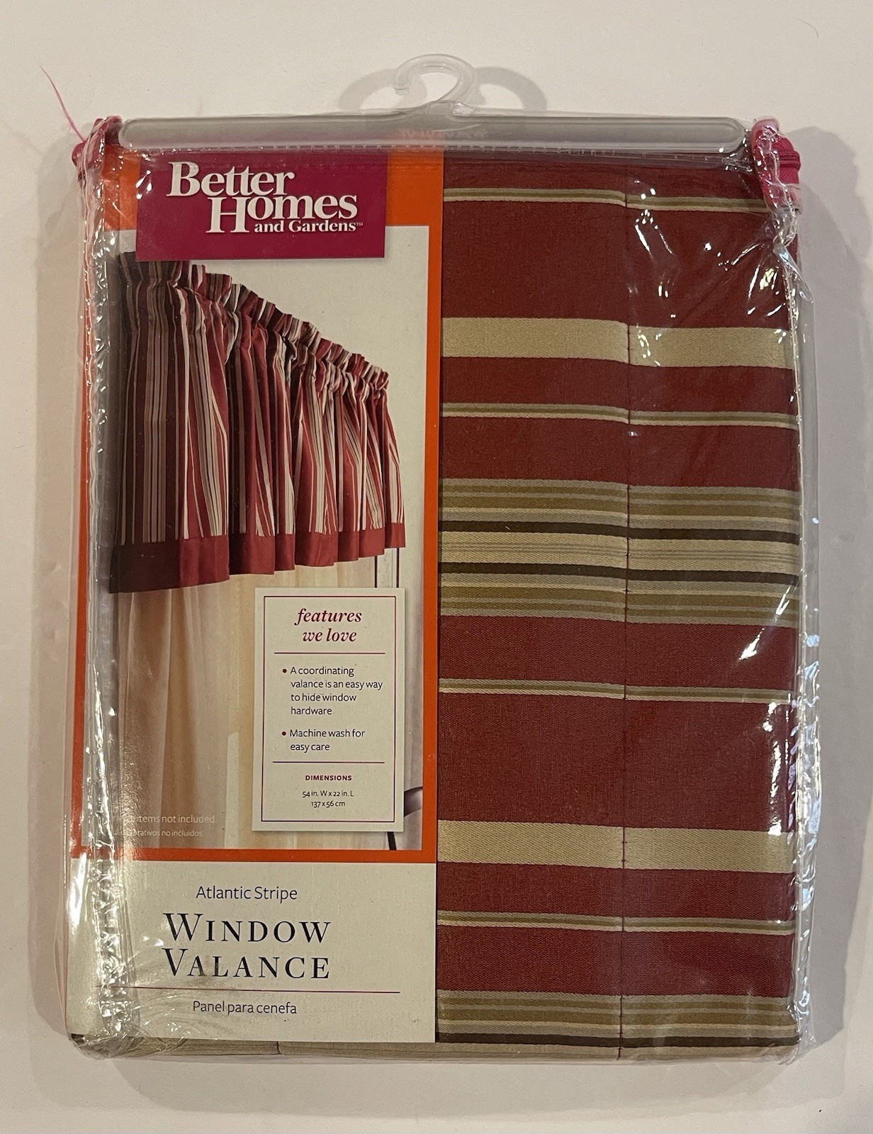 Better Homes And Gardens Atlantic Stripe Window Valance 22”x54” Red NIP