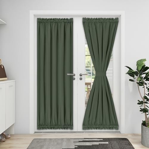 Blackout Door Curtains, Rod Pocket 25″W x 72″L (Pack of 1) Greyish Green