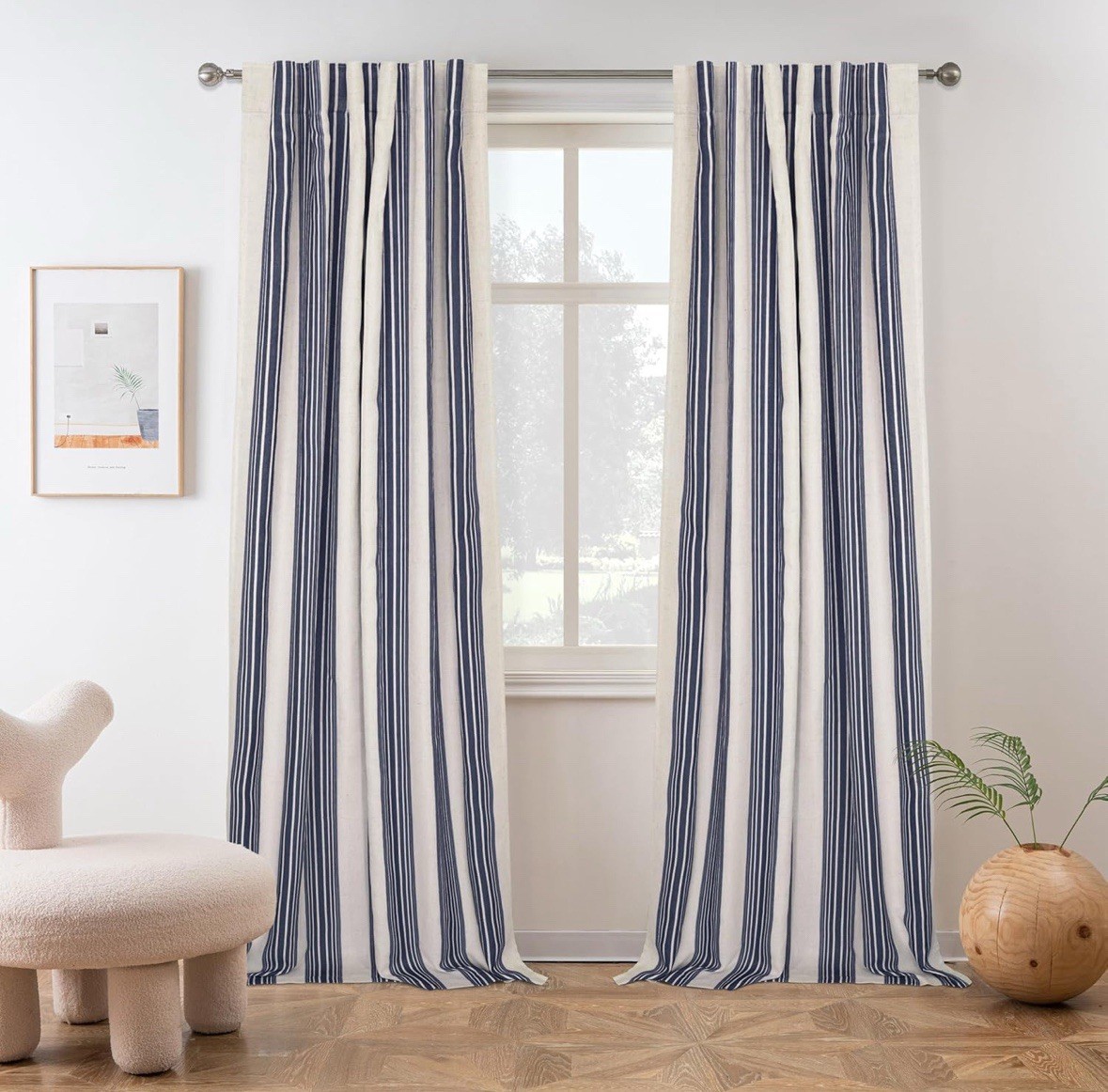 52×84 Dark Blue Striped Blackout Curtains 2 Panels