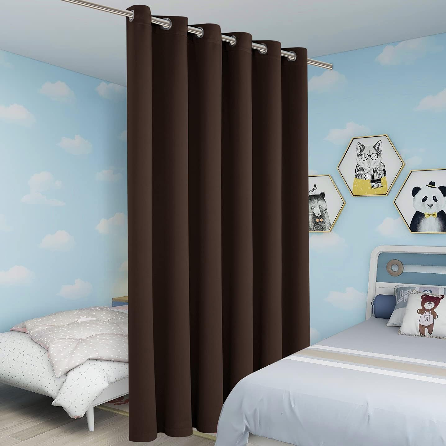 BONZER Room Divider Curtain Screen Partitions Total Privacy Wall Grommet Wide Bl