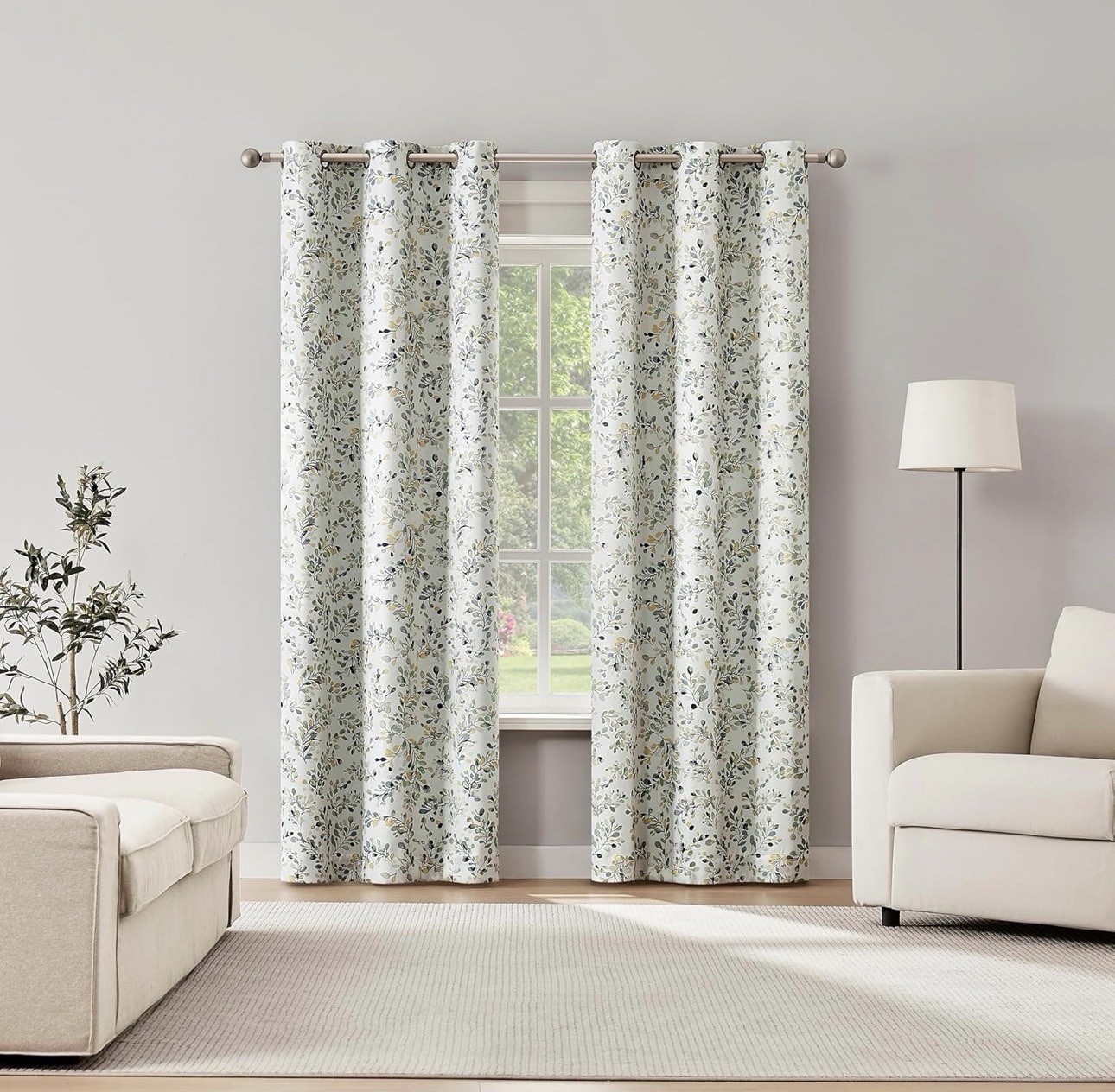 Maureen floral light filtering grommet curtain panel 80x63in blue green