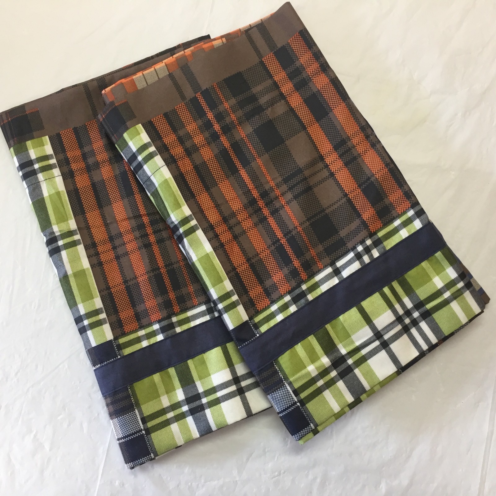 Victoria Classics Matching PLAID Checked VALANCES Blue Brown Orange Green 14×70