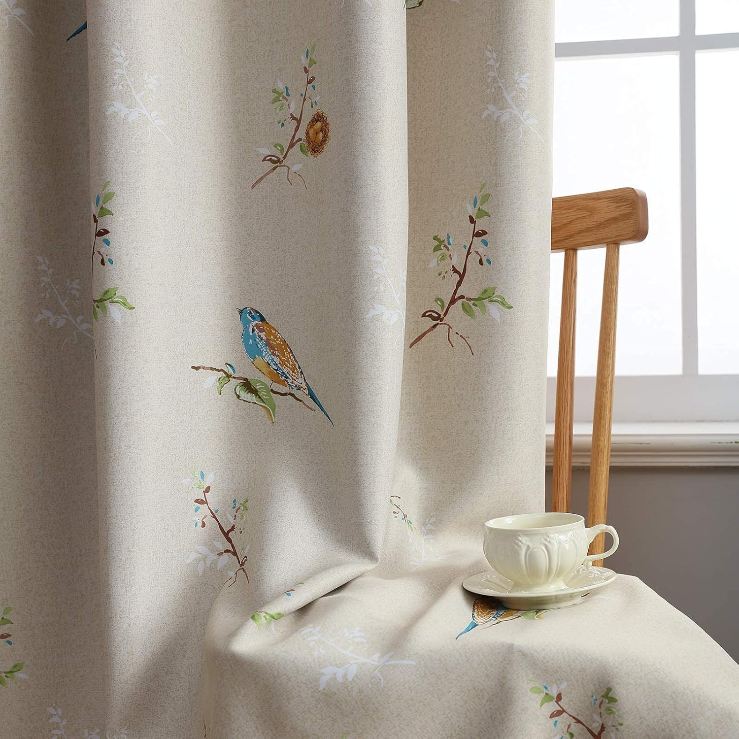 Double Sided Printed Birds Pattern Blackout Curtains for Bedroom Thermal Insula