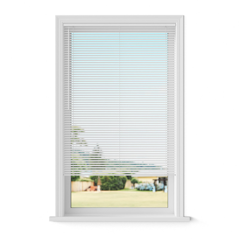 Cordless Aluminum Mini Blind – 18 W X 48 L – White Premium Duty 1 Inch Metal