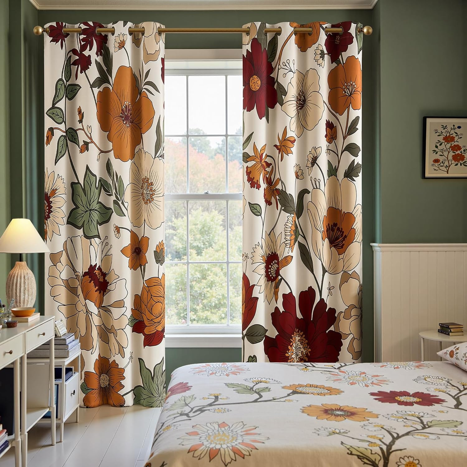 Lora Vintage Floral Blackout Curtains 84″ – Boho Fall Decor, 4 Panels