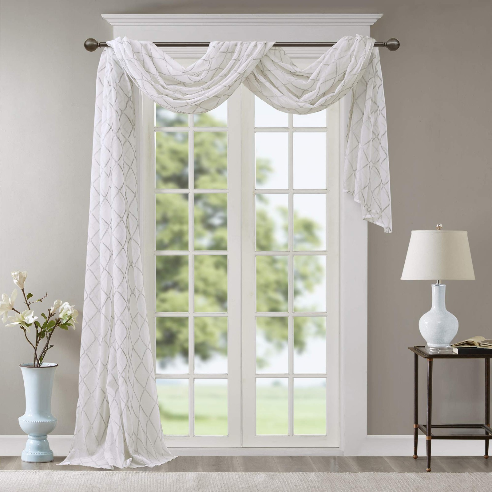 Sheer Curtain Scarf Irina Embroidered Kitchen, Transitional Fabric Sheers Sin…