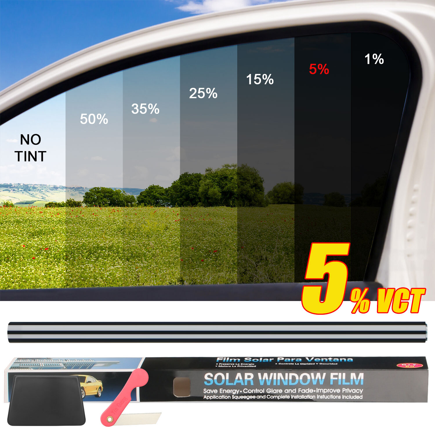 Uncut Roll Window Tint Film 5% 15% 25% 35% VLT 20″ x 10ft Car Home Office Glass