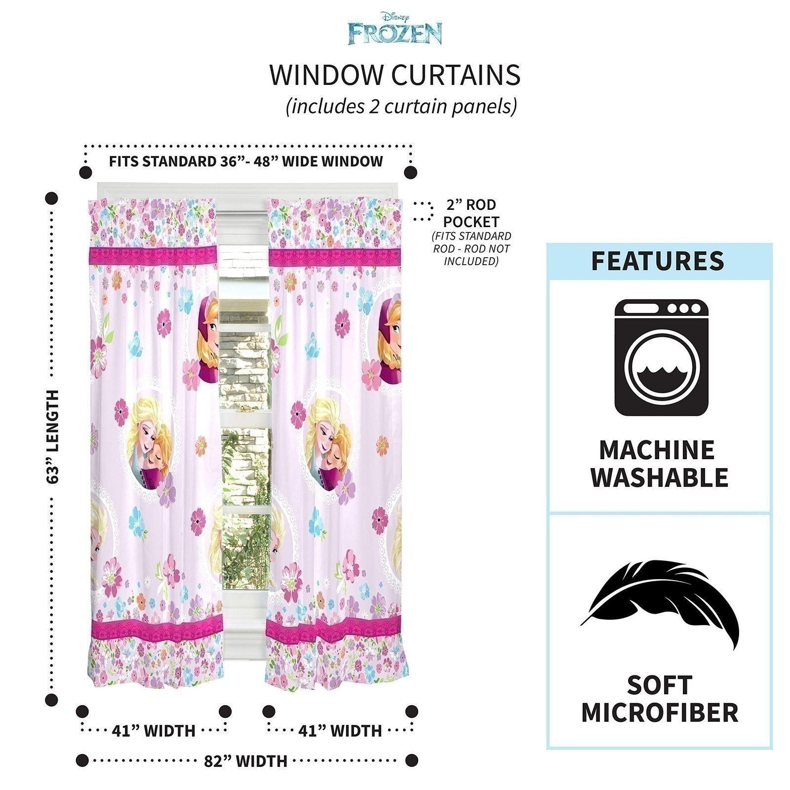 Disney Frozen Kids Window Panel Drapes Set, 82 in x 63 in.