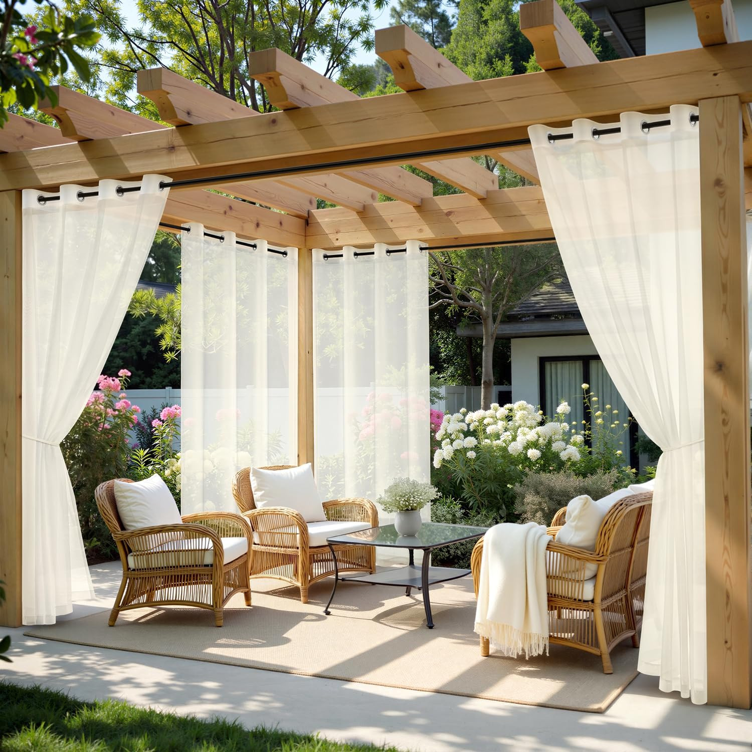 MIULEE Outdoor Curtain for Patio Waterproof, 4 Panels 54 x 84 Inch – Grommet Out