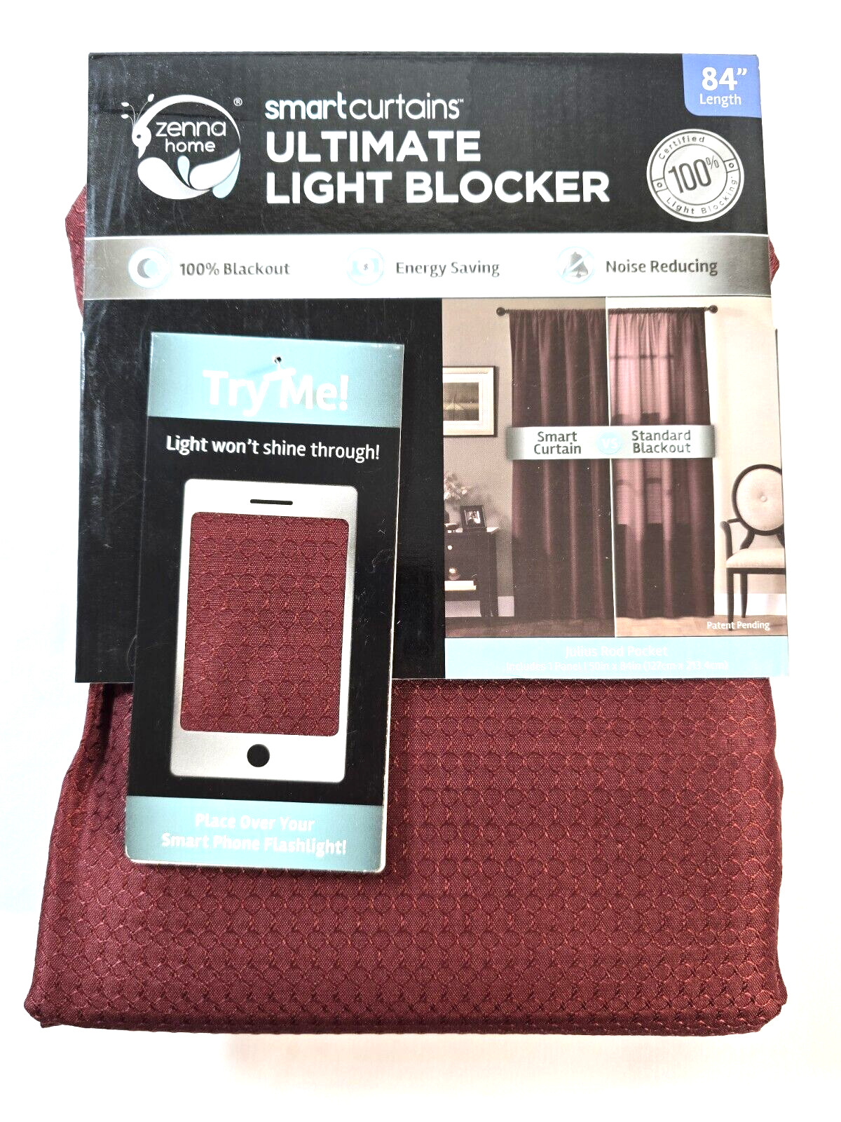 Maytex Smart Curtains Julius 100 Percent Blackout Curtains 1 Panel 50in X 84 in
