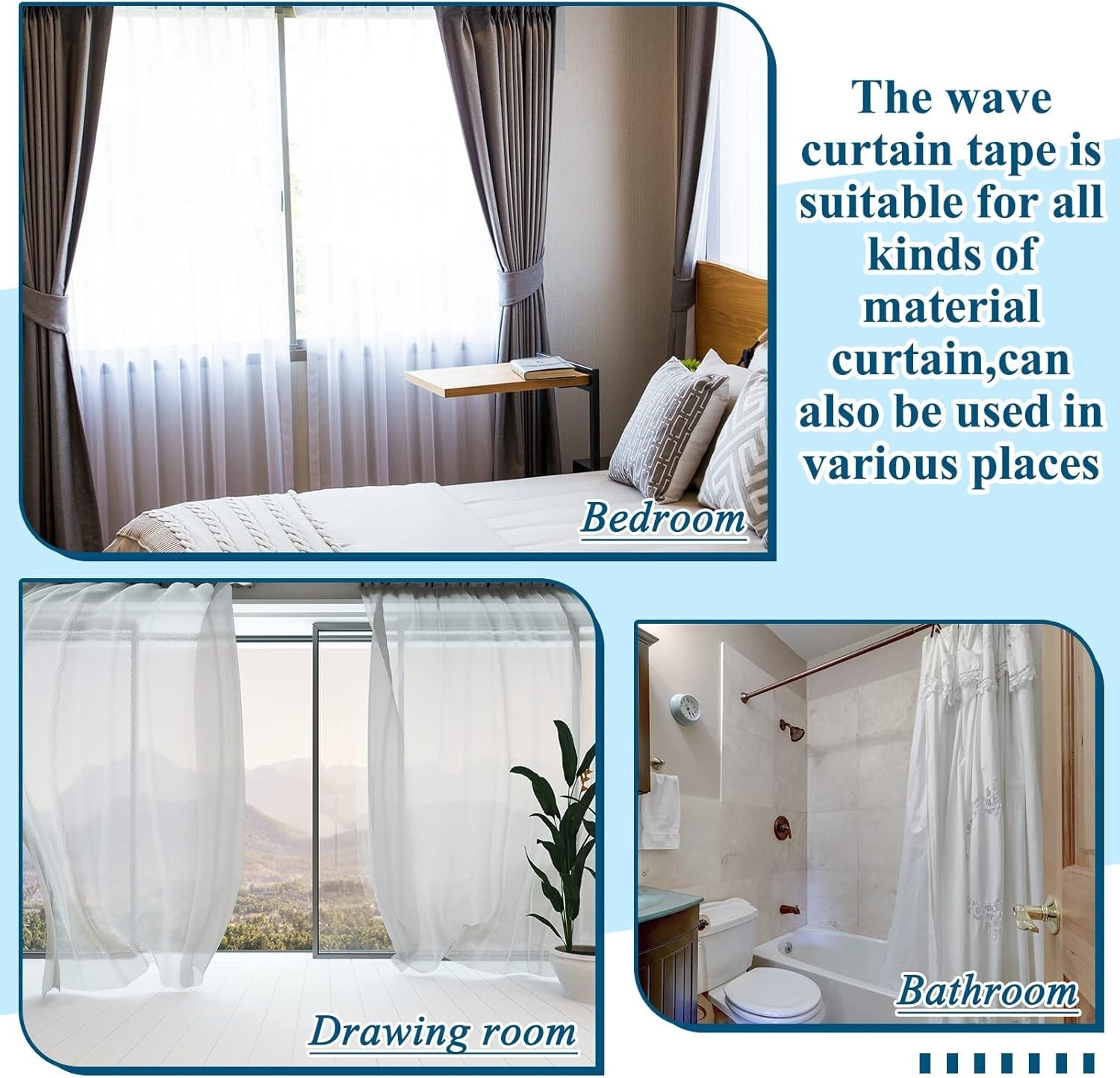 Transparent Wave Curtain Tape, 25 Meter 350 Hooks Ripple Fold Tape for Curtai…