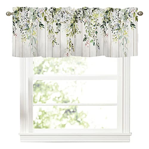 Sage Green Leaf Kithen Curtains Valances for Windows Spring Summer Eucalyptus