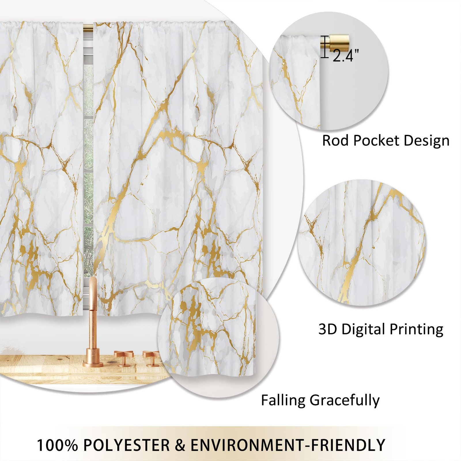 Gold Marble Kitchen Curtains Golden 26″W x 36″L (Pack of 2) 14_gold_marble