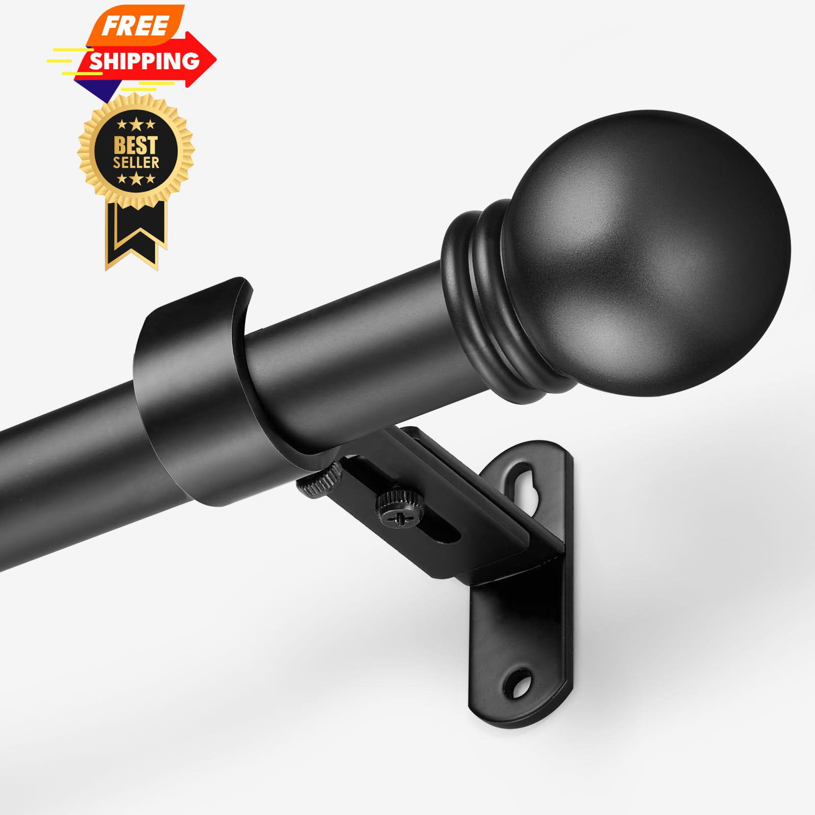 AMZSEVEN Curtain Rods for Windows 16 to 48 48″ – 1» rod – 1 Pack, Black
