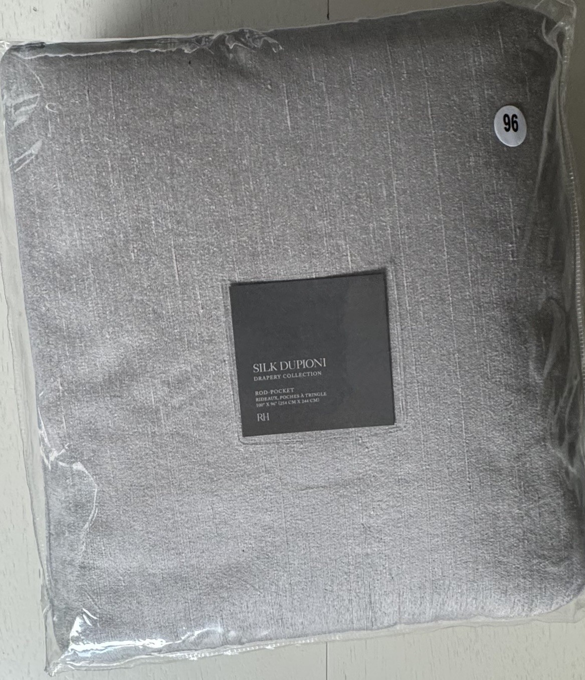 RH Restoration Hardware Silk Dupioni Drapery Rod Pocket DBL panel Dove-100”x96”L