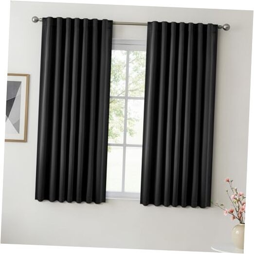 Rod Pocket and Back Tab Pleatedout Curtains 42″W x 36″L (Pack of 2) Black
