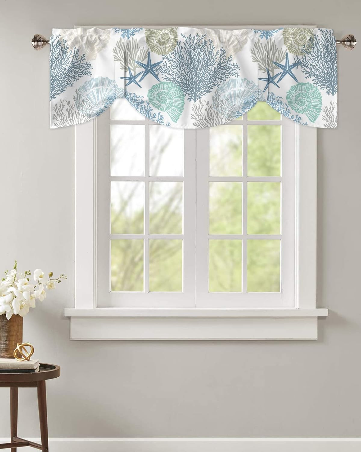 Tie up Valance for Windows Nautical Coastal Ocean Coral Curtains Valances Rod Po