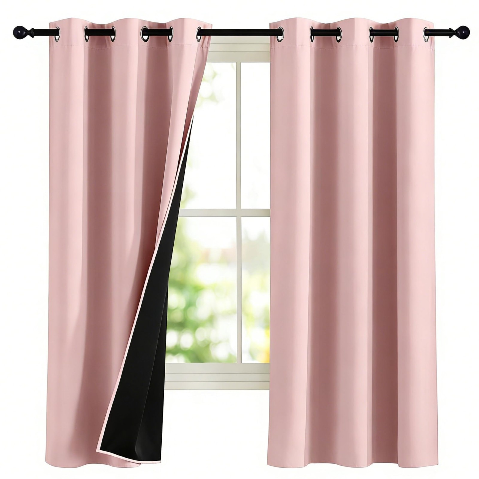 100% Blackout Pink Curtains for Girls Room 2 Panels, W42 x L63 in per Panel, …