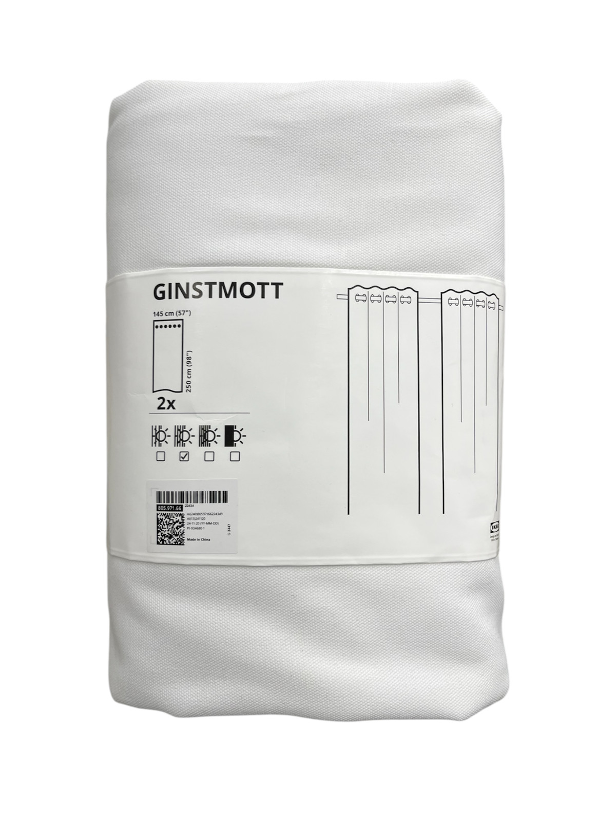 New IKEA GINSTMOTT Curtains White with Eyelets 145×250 cm (57×98 «) 805.971.66