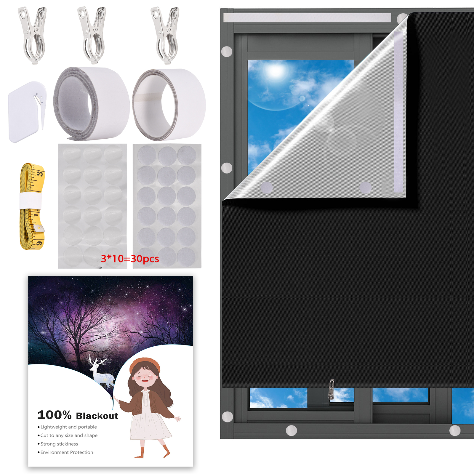 LazBlinds 100% Blackout Door Curtain, No Tools No Drill Cordless Blinds for