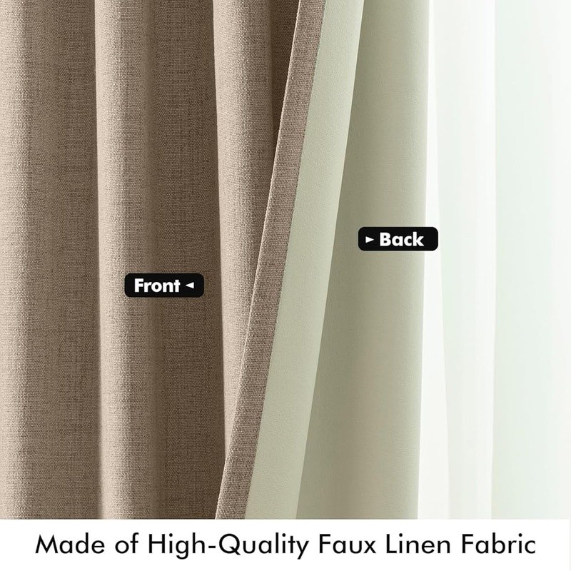 Blackout Curtains Light Blocking Faux Linen Noise Reducing Energy Saving Drapes