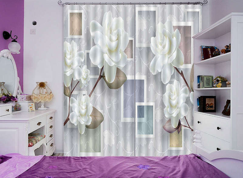 Fresh Gardenia 3D Curtain Blockout Photo Printing Curtains Drape Fabric Window