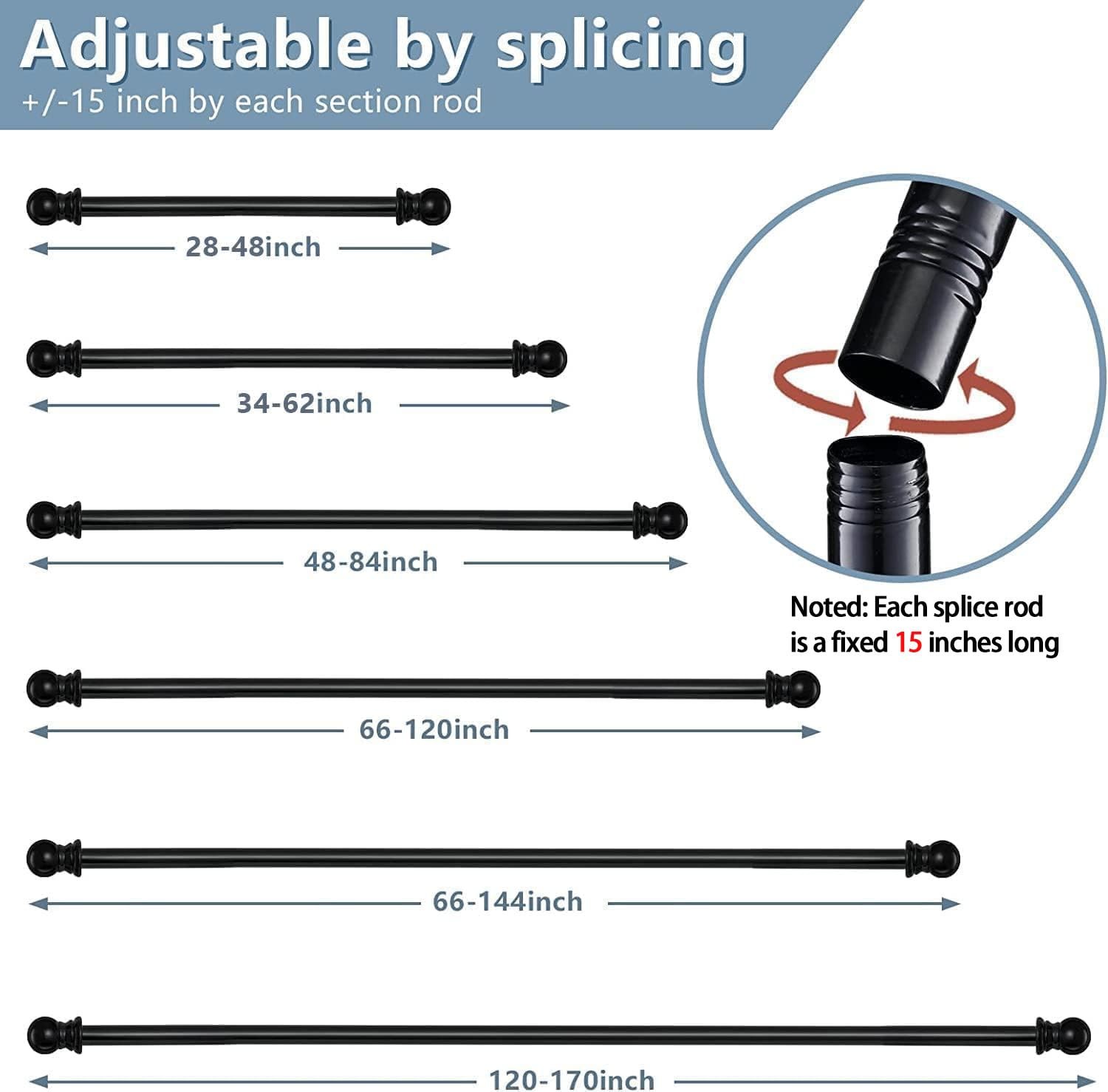Extra Long Curtain Rods 120-inch To 170-inch,1”Heavy Duty for Living Room,Bed…