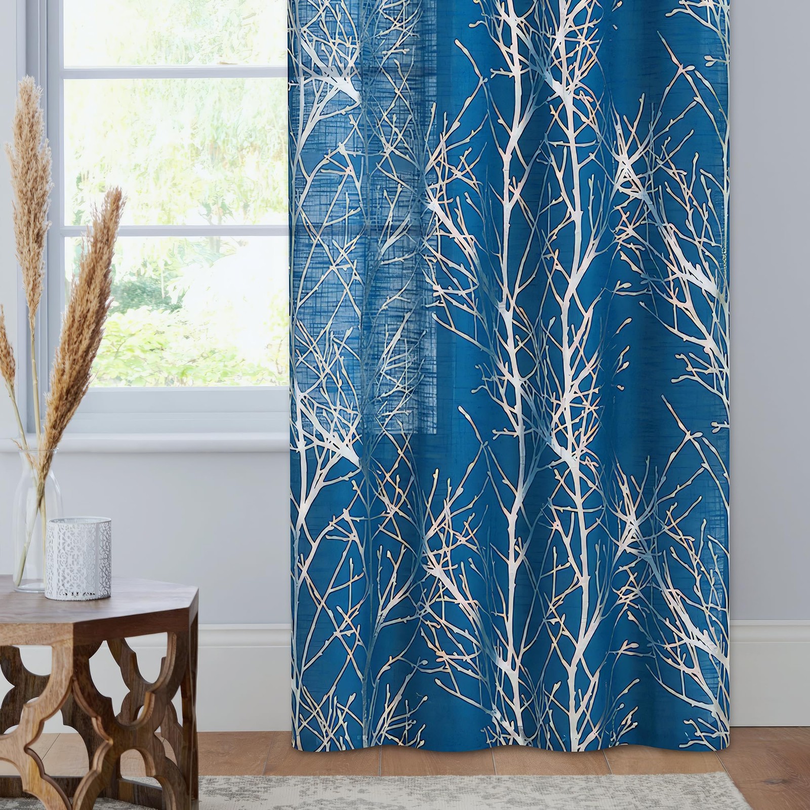 FMFUNCTEX Linen Semi Sheer Curtains for Bedroom and Living Room Silver Foil …