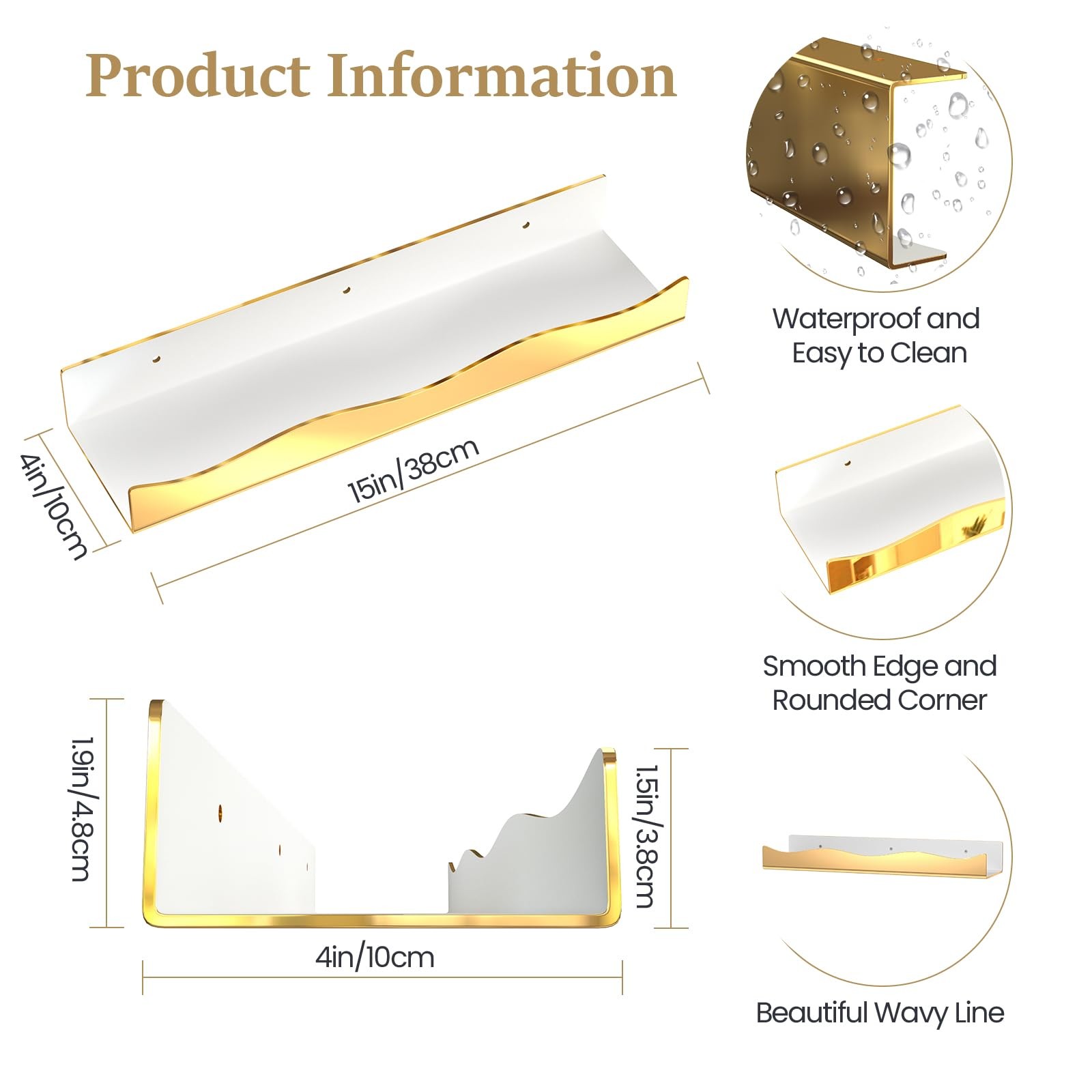 Gold Mirror Acrylic Wall Shelf 15 Inch Glam Floating Shelf for Wall Decor Pla…