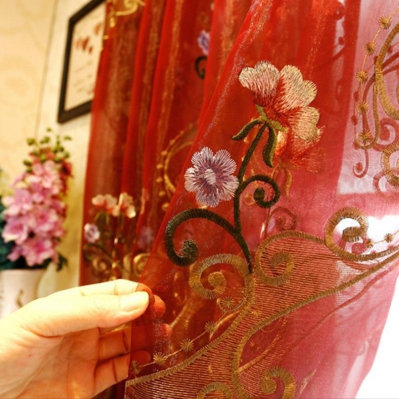 Floral Embroidery Net Curtain Fabric Lace Tulle Sheer Panel Drape Divider Decor