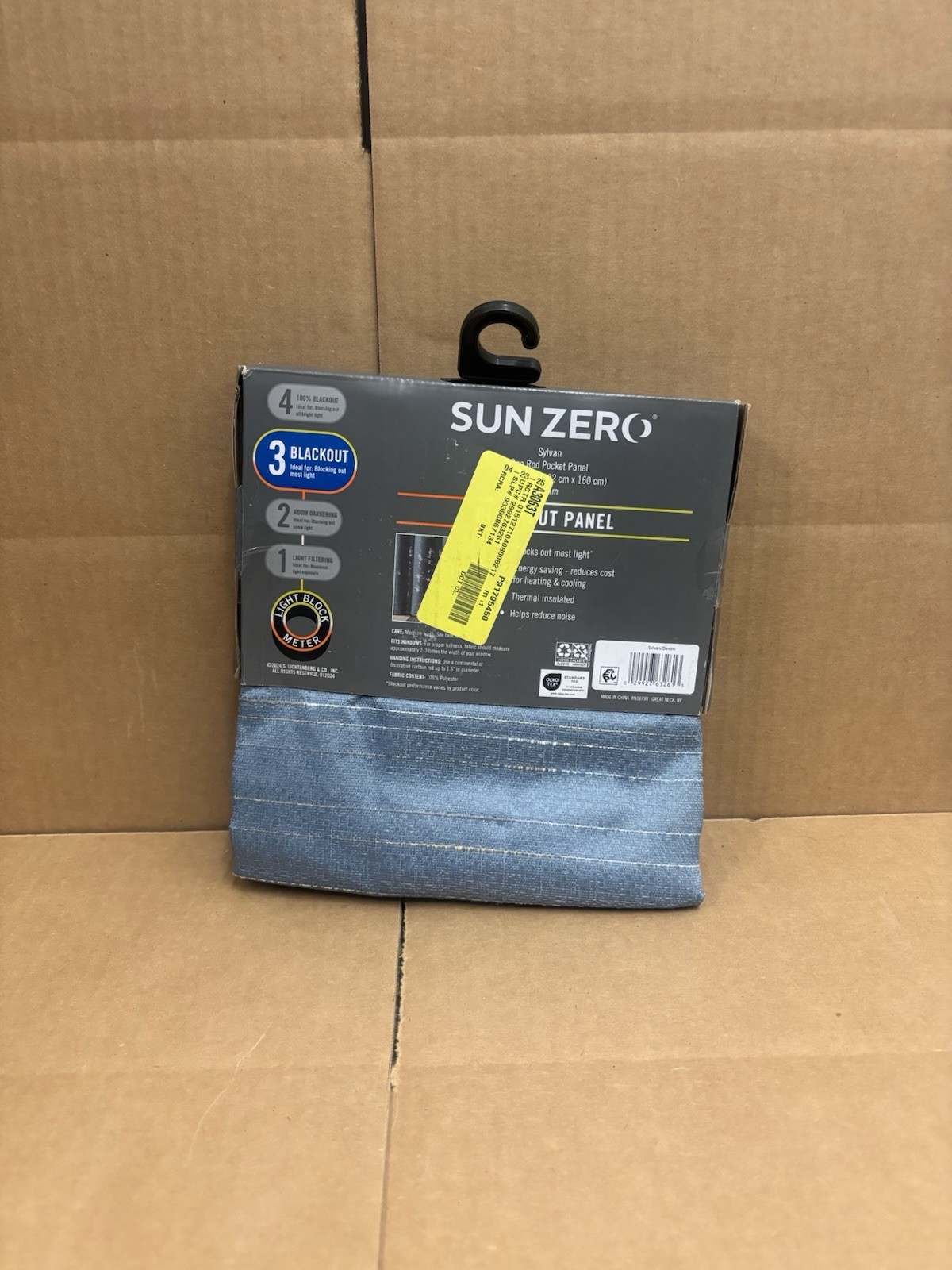 Sun Zero Blackout 63” x 40” Rod Pocket Panel Denim Energy Saving 100% Polyester