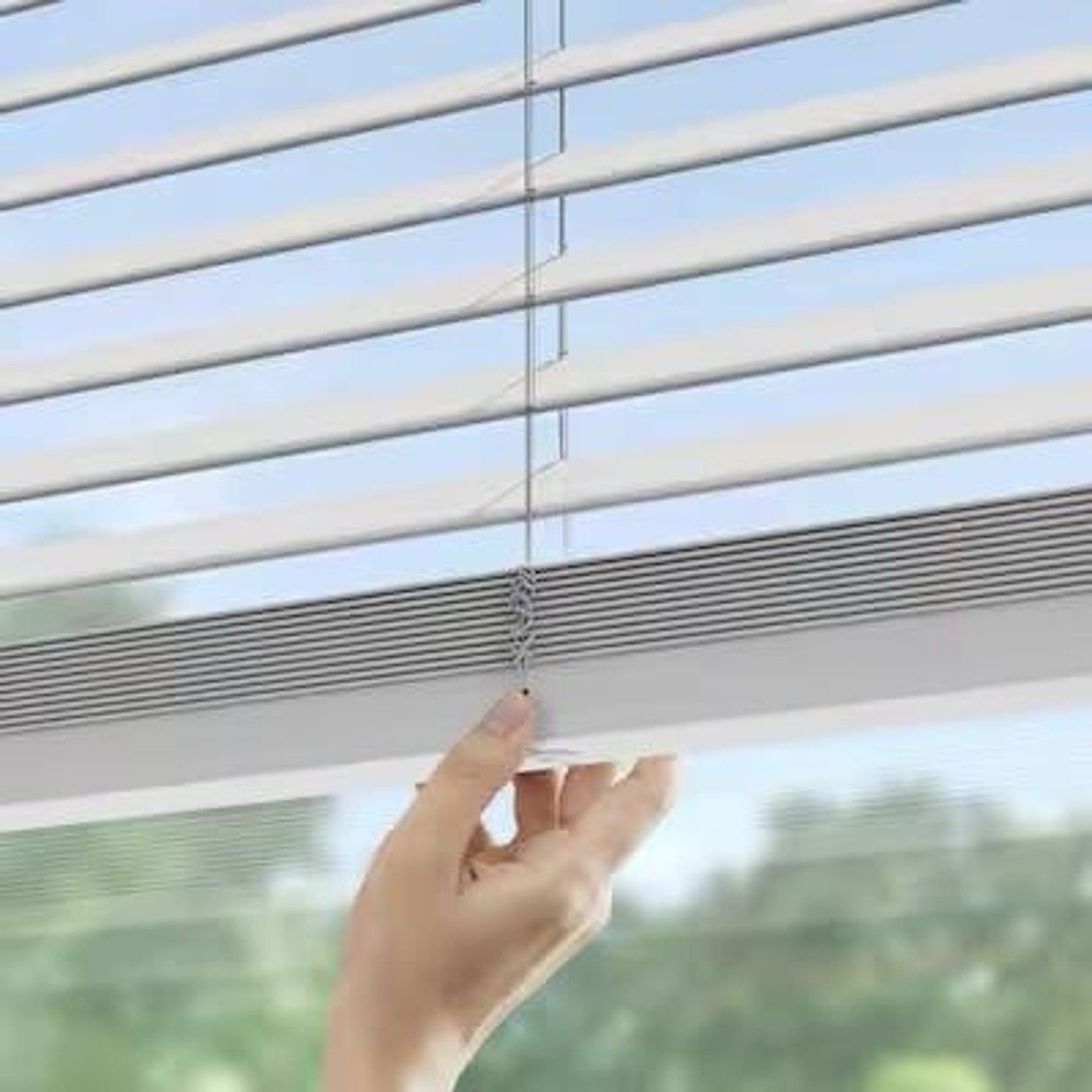 Trim+Go 2-in Slat Width 47-in x 64-in Cordless White Faux Wood Room Dark Blinds